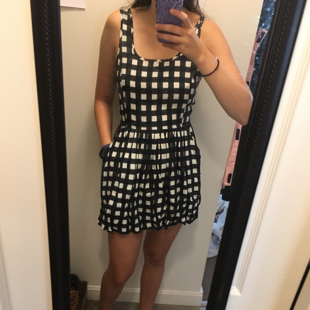 Navy blue checkered mini dress (with pockets)
